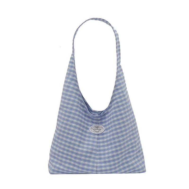 Korean Plaid Canvas Shoulder Bag – Women's Casual Hobo Tote Canvas Shoulder Bag Nixie