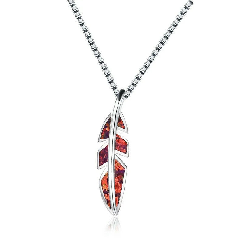 Red Feather Pendant Necklace – Mood Tracker Jewelry for Women Pendant Necklace Nixie Red
