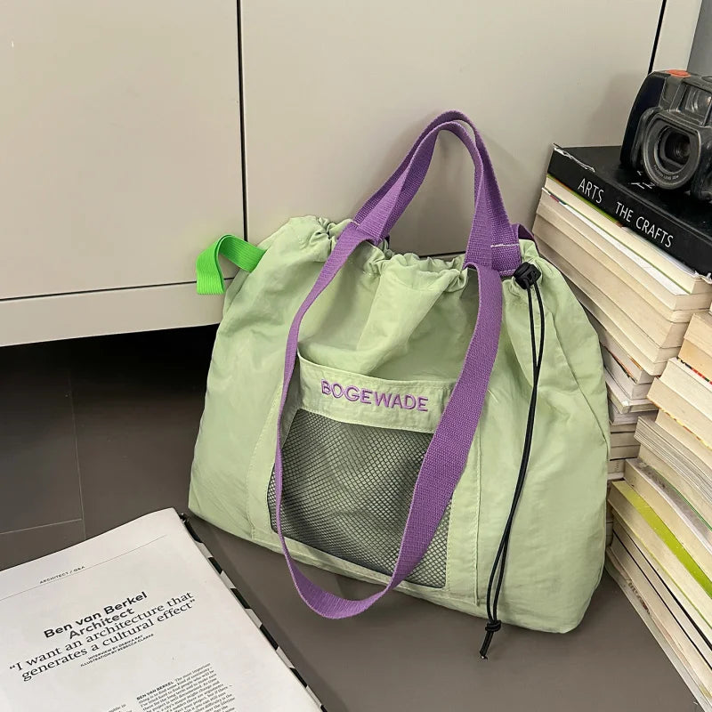 Foldable Drawstring Shoulder Bag – Lightweight Nylon Tote Shoulder Tote Bag Nixie