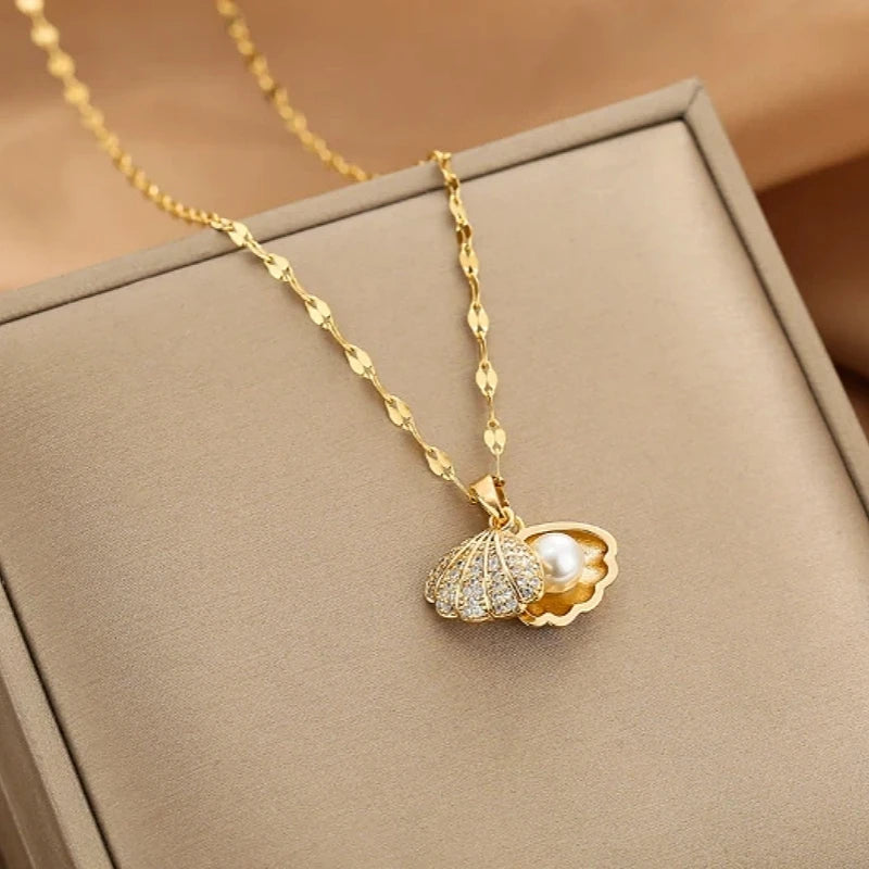 Women's Zircon Faux Pearl Copper Pendant Clavicle Necklace Pendant Necklace Nixie XL1548-18 40cm