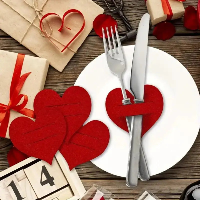 10pcs Heart-Shaped Cutlery Sleeves | Party Table Decoration