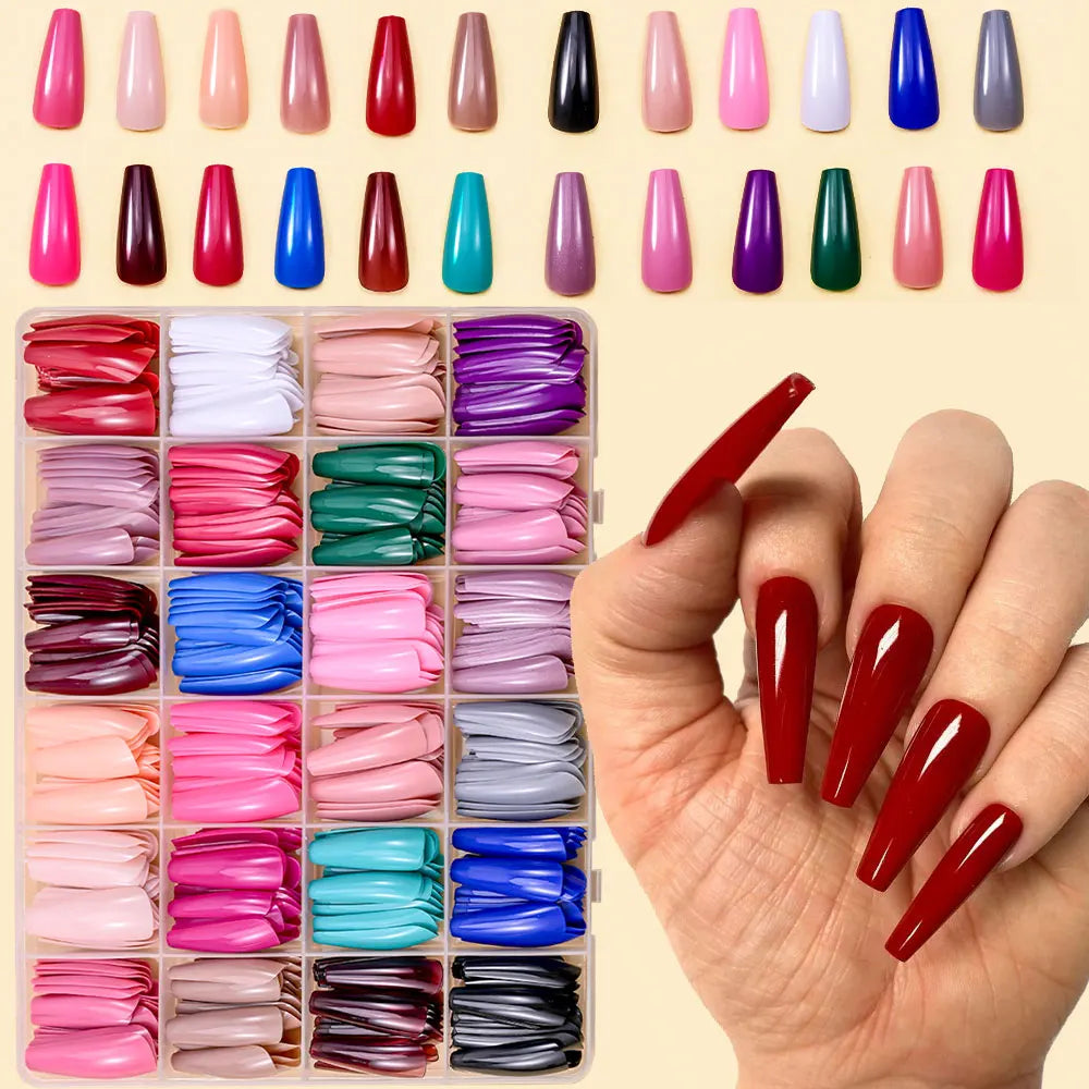 576pcs Press On Fake Nails Mixed Shapes Colorful Full Cover Tips Press On Nail Tips Nixie