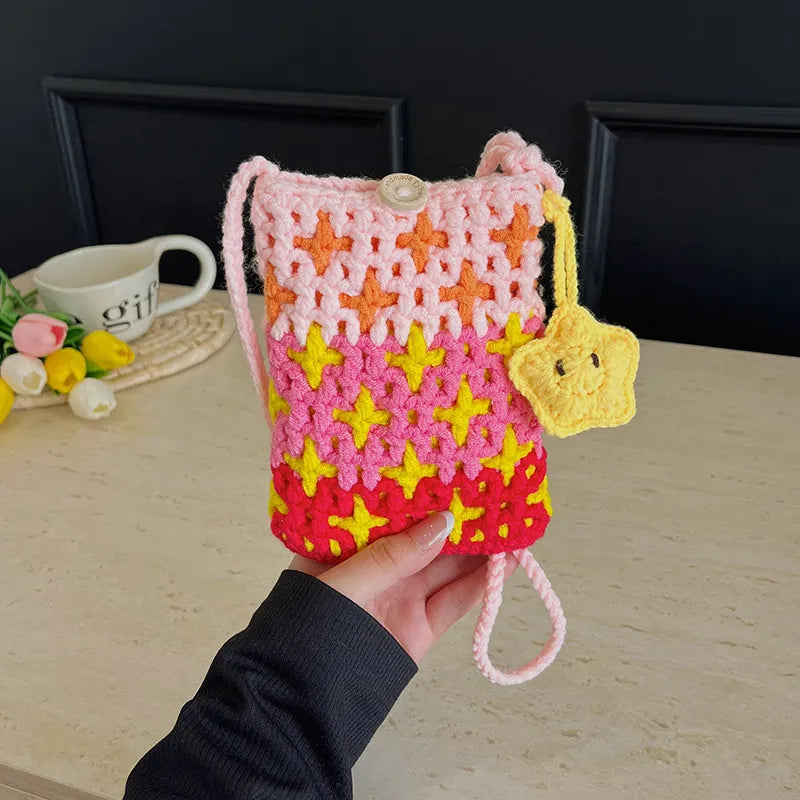Handmade Knitted Star Mini Crossbody Bag for Women | Nixie Knitted Crossbody Bag Nixie Pink