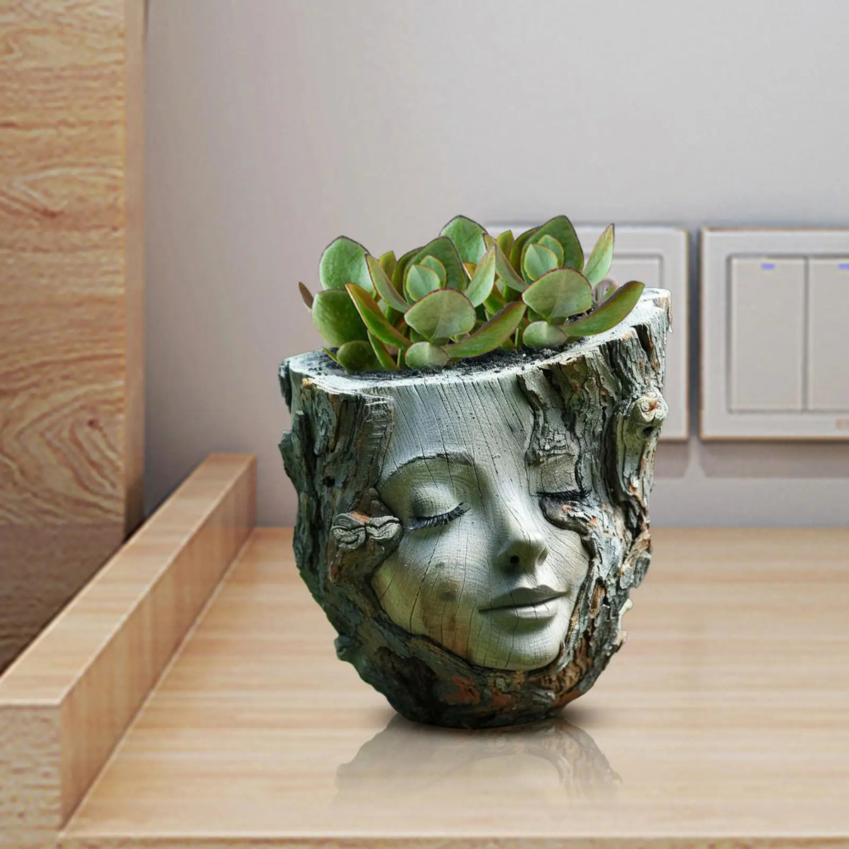 Girl Face Resin Stump Flowerpot – Garden Statue Planter Décor Decorative Garden Planter Nixie