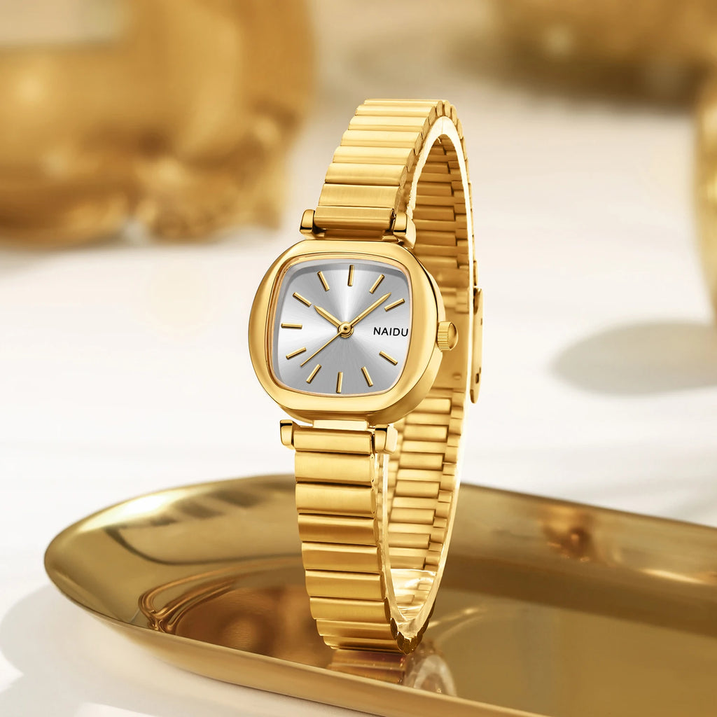 Women's Retro Quartz Watch – Stainless Steel Strap & Numberless Dial Women's Quartz Watch Nixie