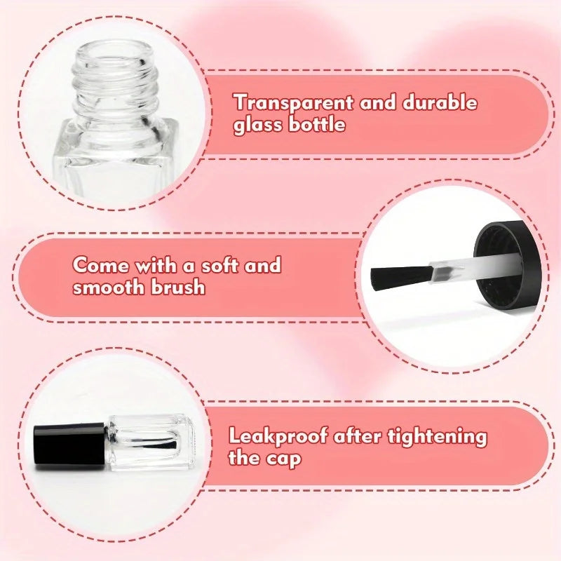 5PCS 5ml Clear Glass Nail Polish Bottles with Brush & Funnel Nail Polish Bottles Nixie