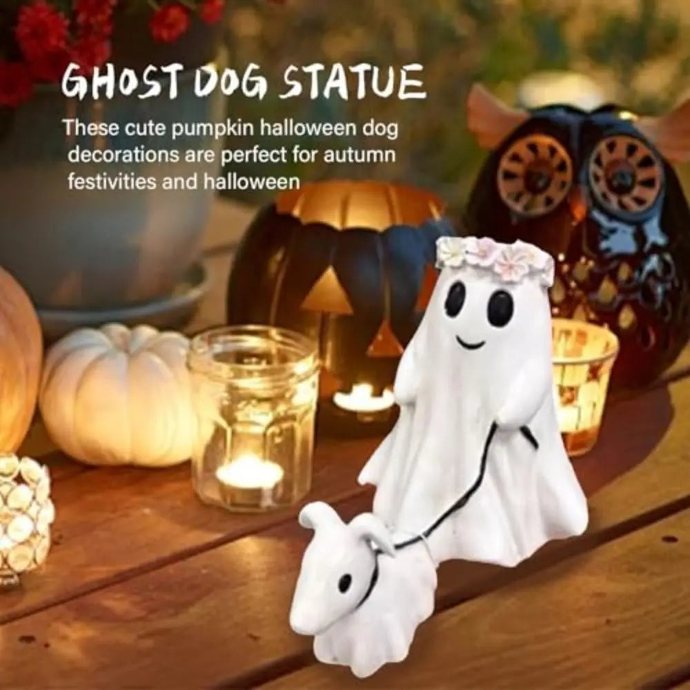 Ghost Dog Halloween Statue – Resin Figurine Indoor & Outdoor Halloween Figurine Nixie