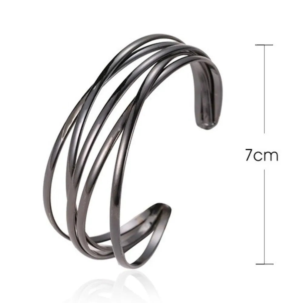Elegant Multi-Layer Alloy Open Cuff Bangle – Adjustable Geometric Cuff Bangle Bracelet Nixie