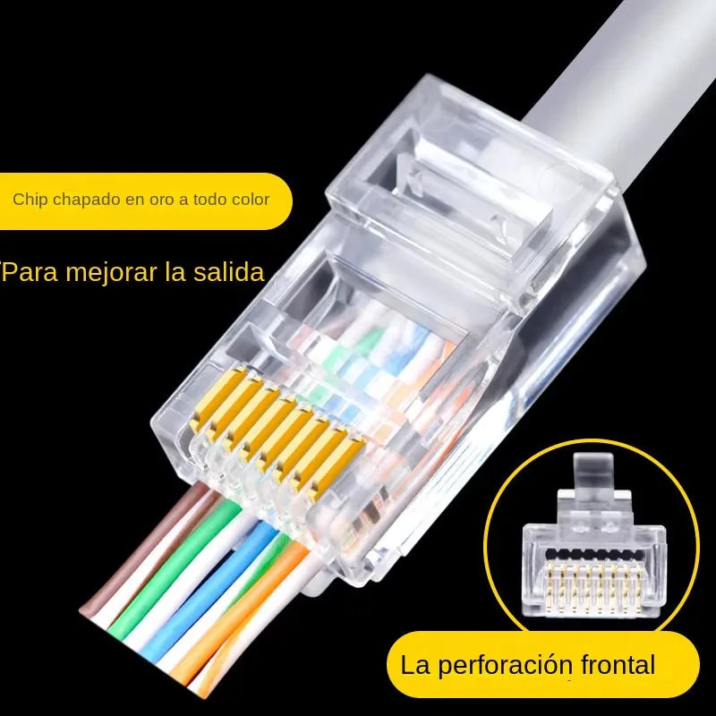 100Pcs RJ45 CAT6 CAT5e Pass-Through Connectors Gold-Plated 8P8C Network Crimp Connectors Nixie