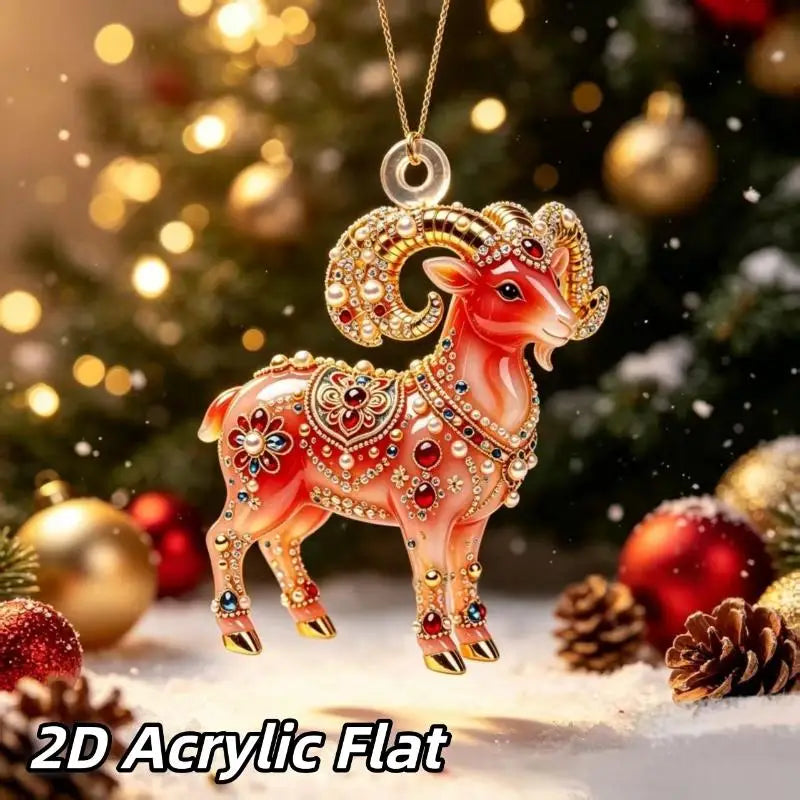 Acrylic Chinese Zodiac Goat Ornament – Red Gold Lunar New Year