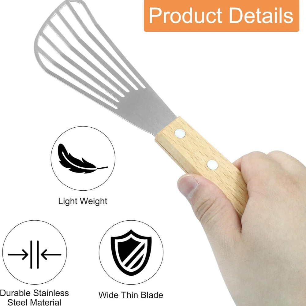 Stainless Steel Fish Turner Spatula – Wooden Handle Kitchen Spatula Nixie
