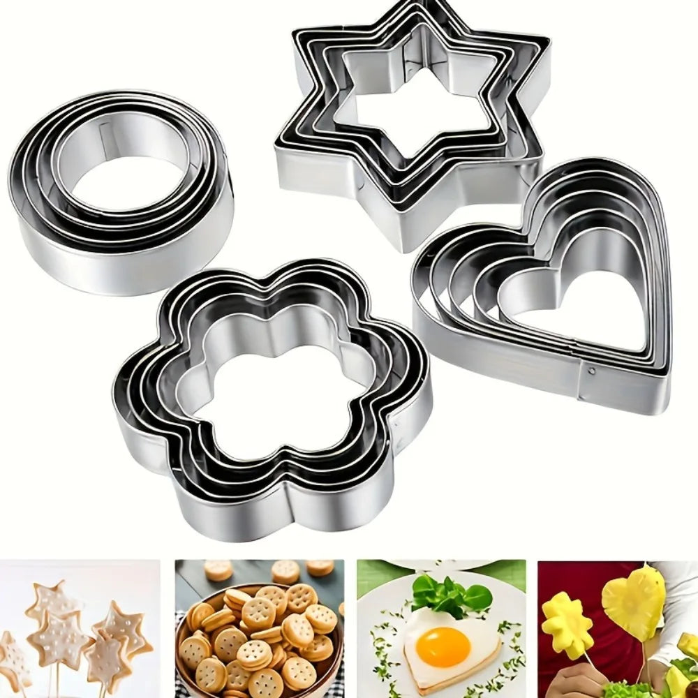 12-Piece Stainless Steel Cookie Cutter Set – Heart, Star, Flower Cookie Cutter Set Nixie