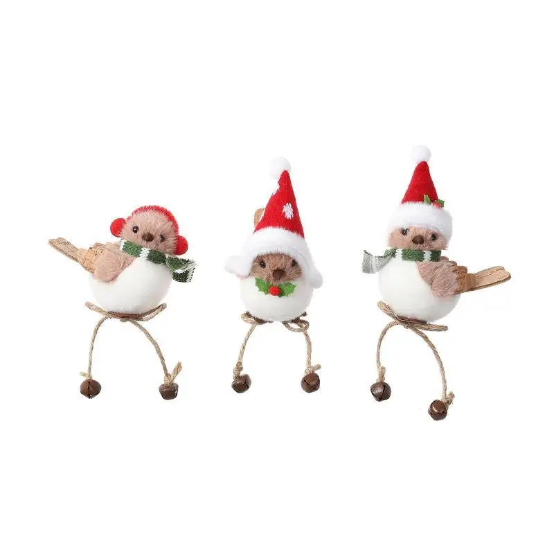Christmas Plush Bird Ornaments – Santa Outfit & Jingle Bells Christmas Tree Ornament Nixie