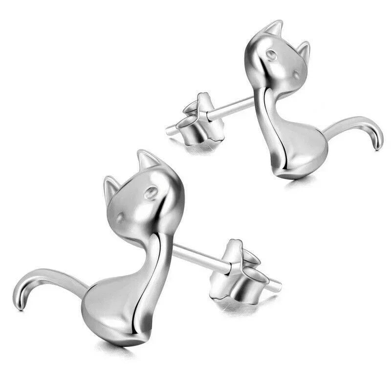 Kitten Stud Earrings – Vintage Glass Cat Design, Silver Plated Stud Earrings Nixie