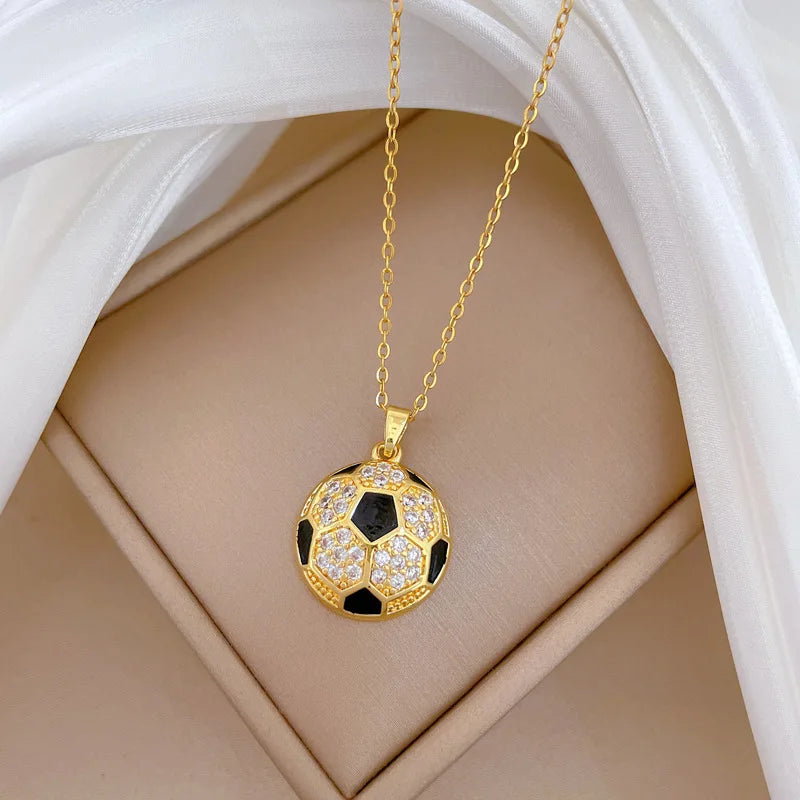 Football Pendant Necklace | Gold Stainless Steel Collarbone Chain Pendant Necklace Nixie