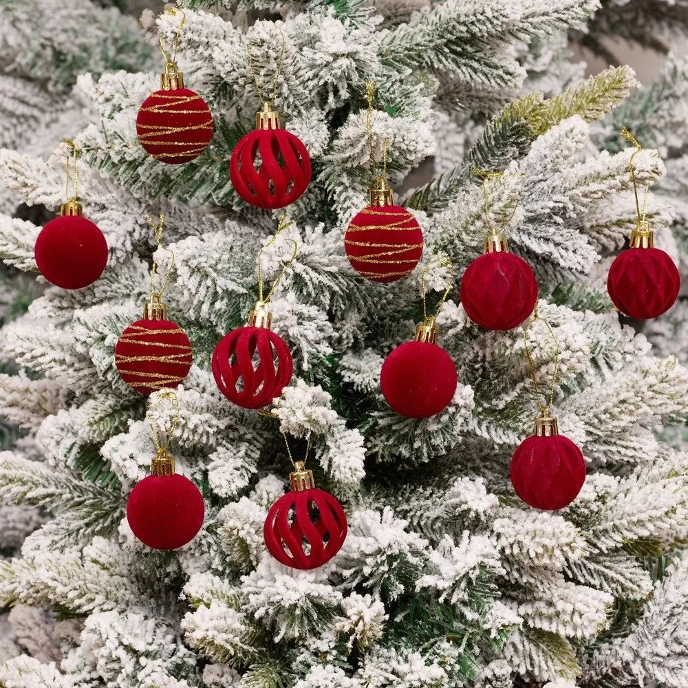 12Pcs Velvet Flocked Christmas Ball Ornaments 4CM Tree Decor Set Christmas Tree Ornaments Nixie