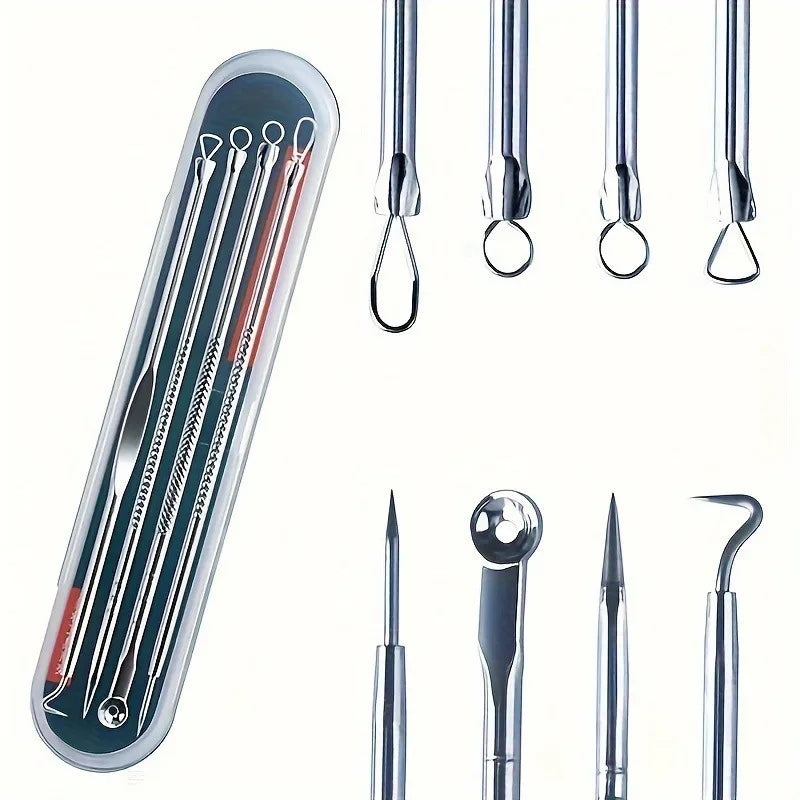 4-Pack Blackhead Extractor Tool Kit – Stainless Steel Pore Cleaner Skin Care Tool Kit Nixie