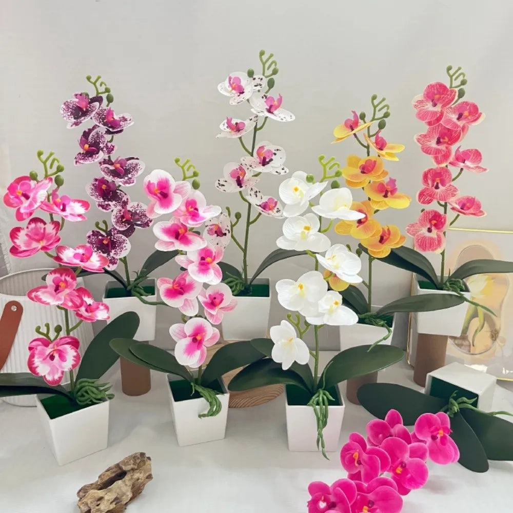 7-Bloom Artificial Orchid Potted Plant – Pink Faux Flowers Artificial Potted Flower Nixie