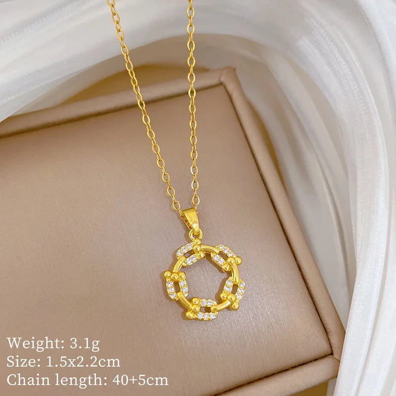 Rotating Ring Pendant Necklace – Gold Stainless Steel Clavicle Chain Pendant Necklace Nixie XL2606-709