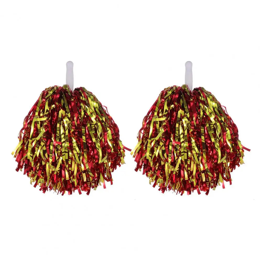 2Pcs Metallic Foil Cheerleading Pom Poms for Sports & Parties Cheerleading Pom Poms Nixie Red Golden