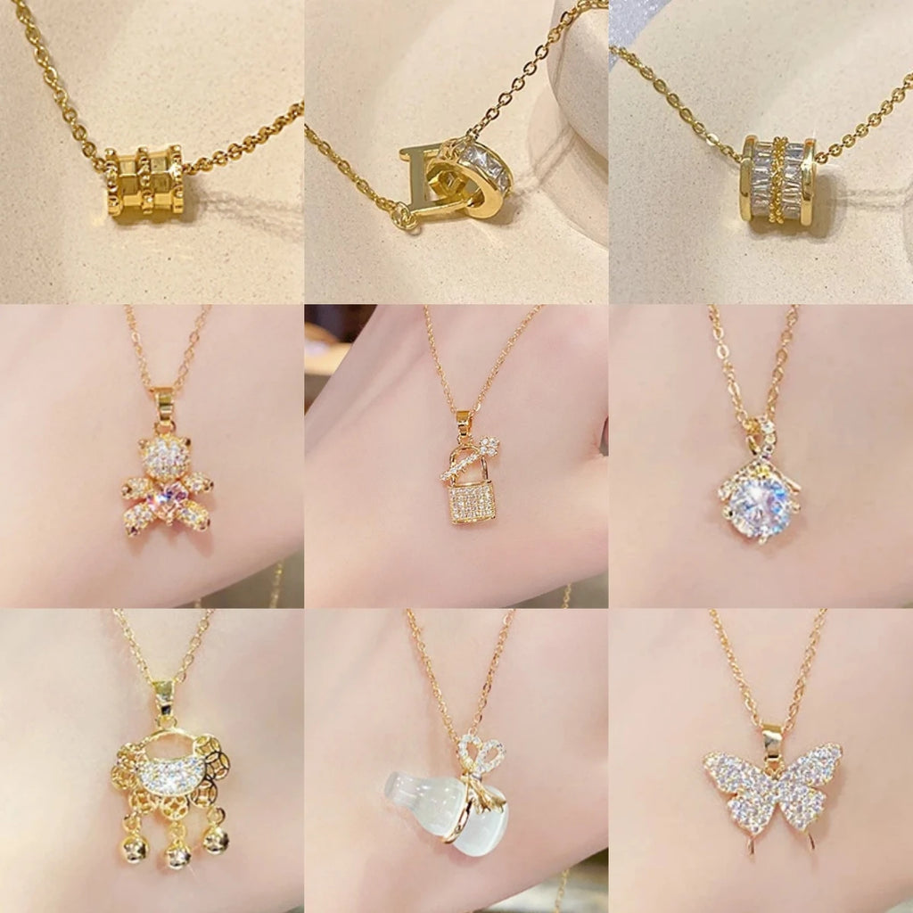 Women's Gold Micro-Paved Cubic Zirconia Pendant Necklace Pendant Necklace Nixie