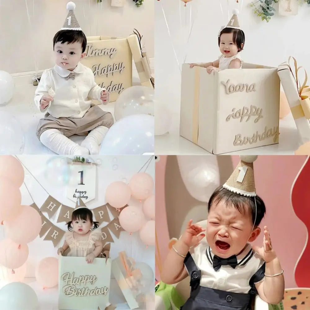 Burlap Baby Birthday Hat & Headband – Ages 1–3 Photo Prop