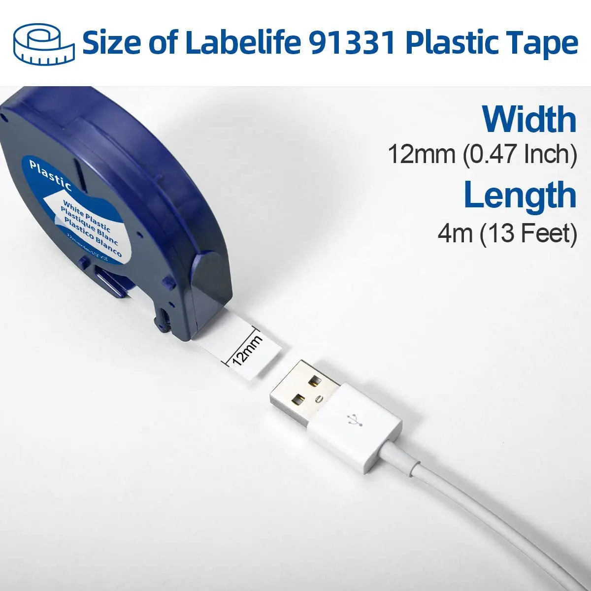 5-Pack 12mm White Label Tape Refills for Dymo LetraTag LT-100H
