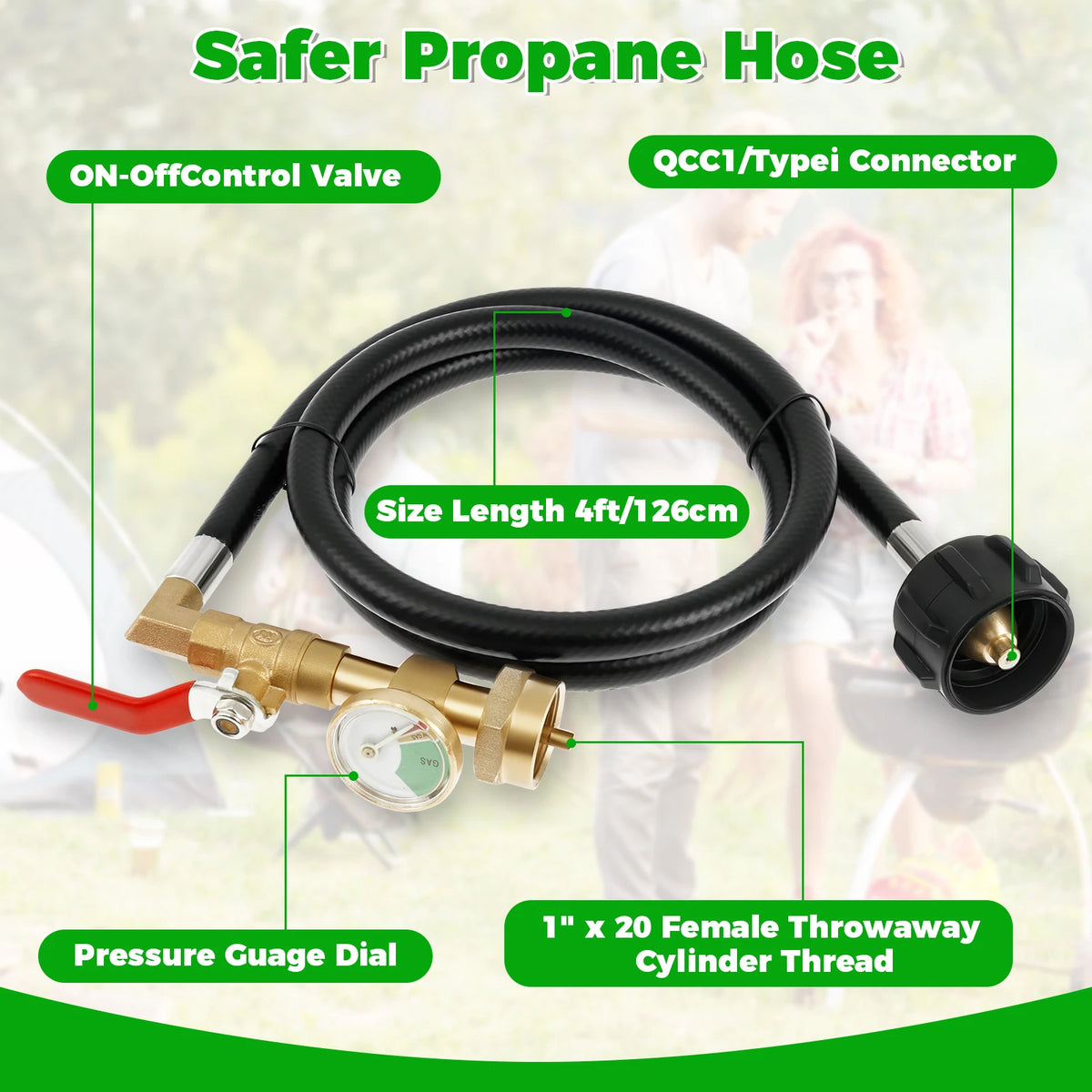 Adjustable Propane Regulator Hose with Gauge – 5FT Braided Propane Regulator Hose Nixie 4FT