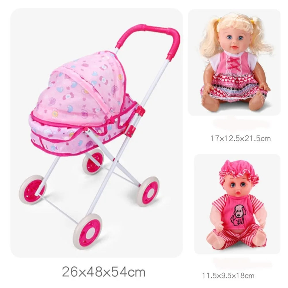 Doll Pram Baby Stroller Toy – Fits 35cm Dolls | Kids Role Play Doll Pram Toy Nixie