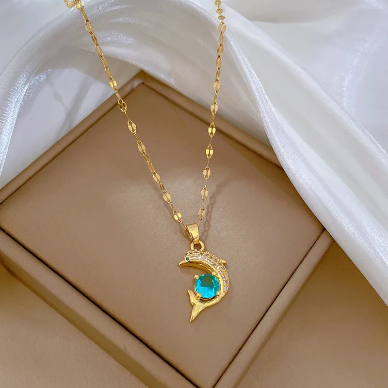 Dolphin Pendant Choker Necklace | Gold Stainless Steel Women
