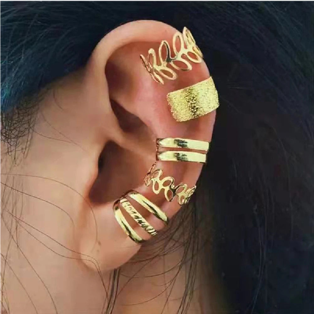 5pcs Gold Plated C-Shaped Hollow Ear Bone Clips for Women Clip-On Earrings Nixie Gold plated