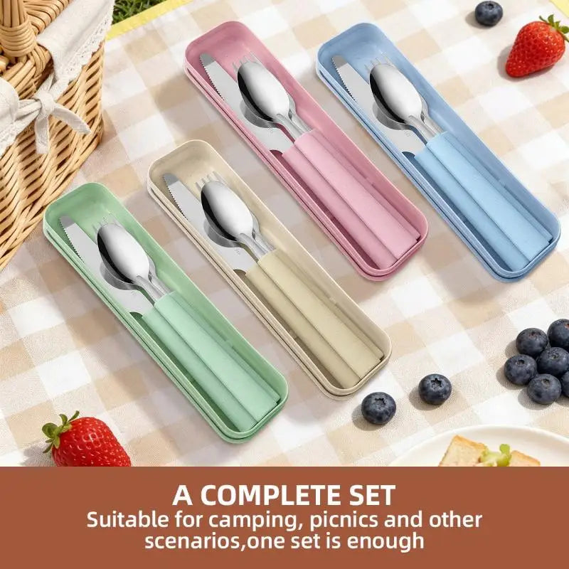 3-Piece Stainless Steel Portable Cutlery Set with Storage Box Portable Cutlery Set Nixie