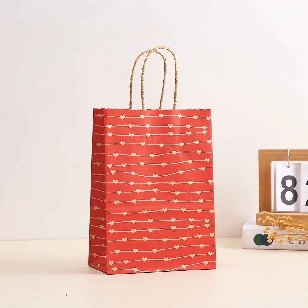 10Pcs Kraft Paper Gift Bags with Handles – Love Print Design