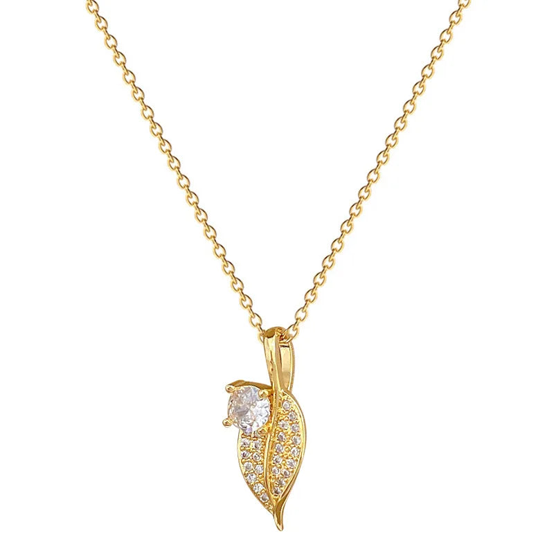 Gold Leaf Pendant Choker Necklace | Stainless Steel & Zircon