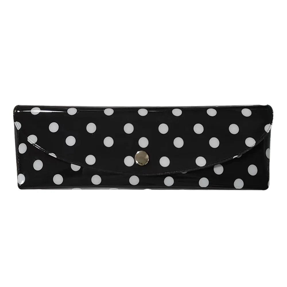 PVC Polka Dot Pencil Case Snap-Button Pen Pouch School Office Pencil Case Nixie Black