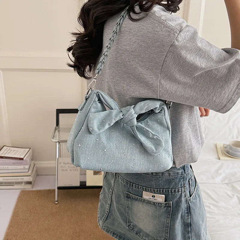 Women's Denim Crossbody Bag – Trendy Underarm Shoulder Handbag Denim Shoulder Bag Nixie Light blue
