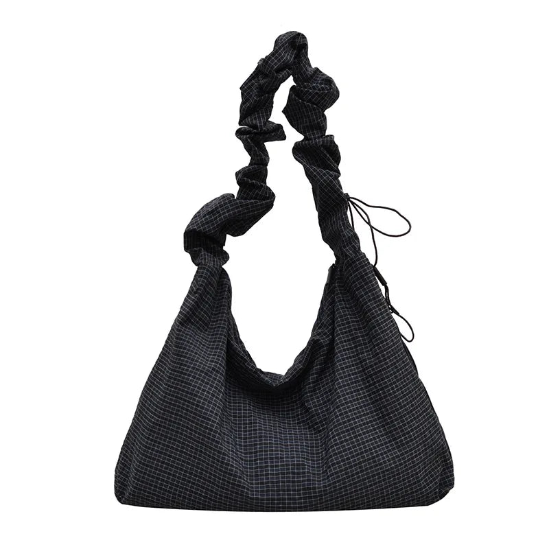 Women's Plaid Canvas Crossbody Bag – Large Capacity Shoulder Bag Canvas Crossbody Bag Nixie Black Gray