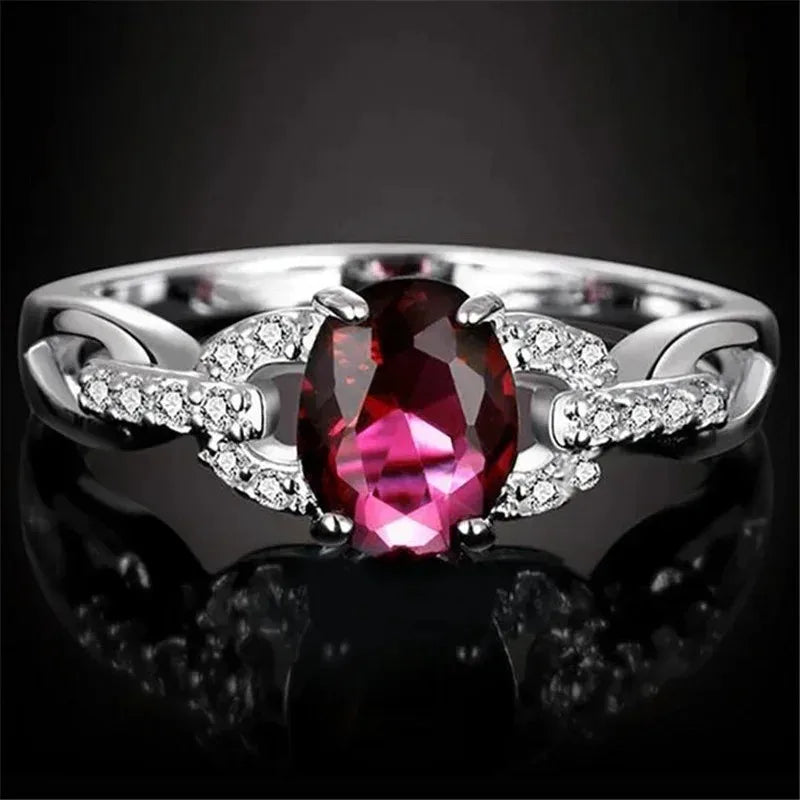 Oval Ruby Silver-Plated Fashion Ring for Women | Sizes 6–10