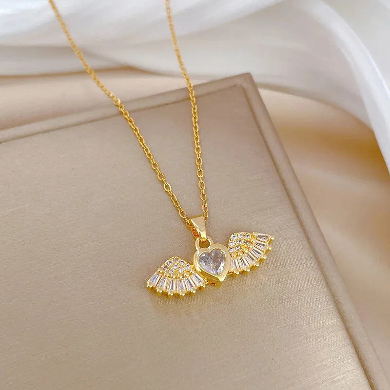 Angel Wings Gold Pendant Necklace – Stainless Steel Chain Pendant Necklace Nixie