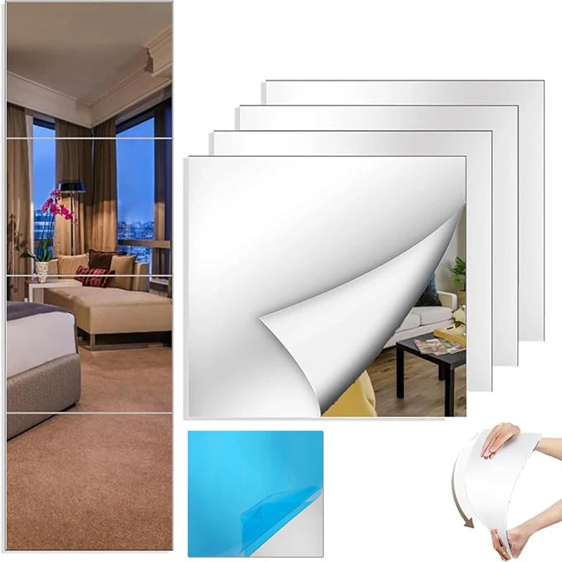 10Pcs Flexible Self-Adhesive Mirror Wall Sticker Tiles – DIY Decor Mirror Wall Stickers Nixie