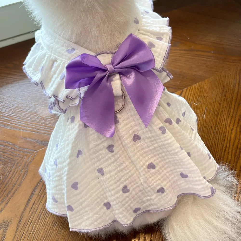 Cute Printed Summer Dog Princess Dress – Cotton Pet Skirt Pet Dog Dress Nixie Purple M