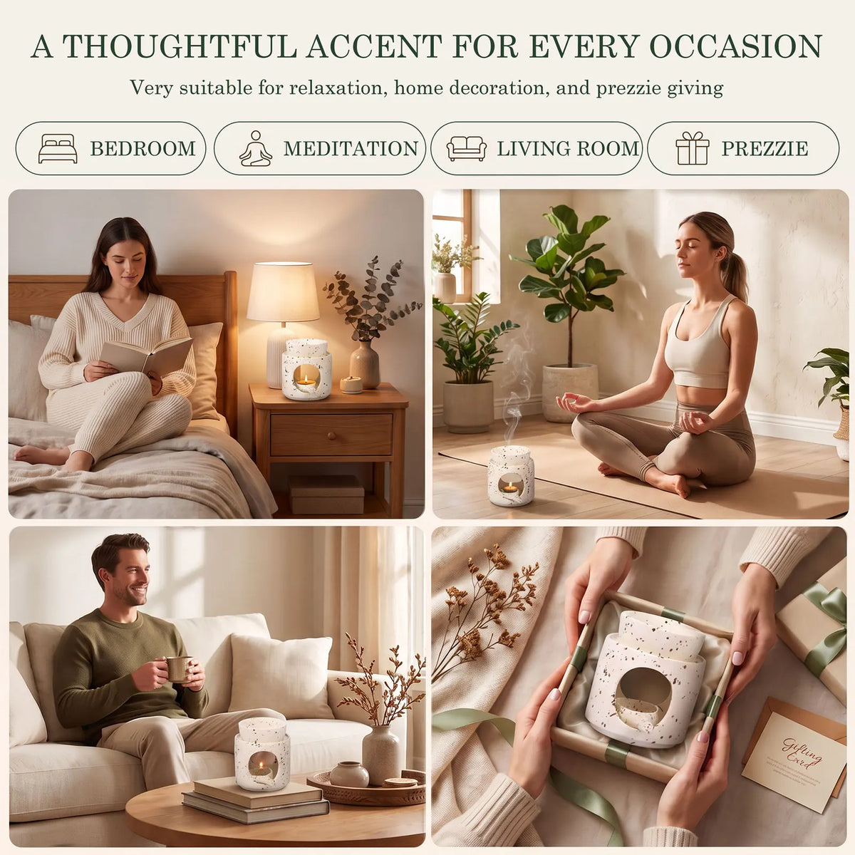 Ceramic Essential Oil Burner & Tealight Wax Warmer + Spoon Ceramic Oil Burner Nixie