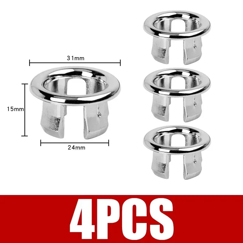4PCS Chrome Sink Overflow Cover Ring Basin Drain Cap Replacement Sink Overflow Cover Nixie 4PCS- Hollow Ring