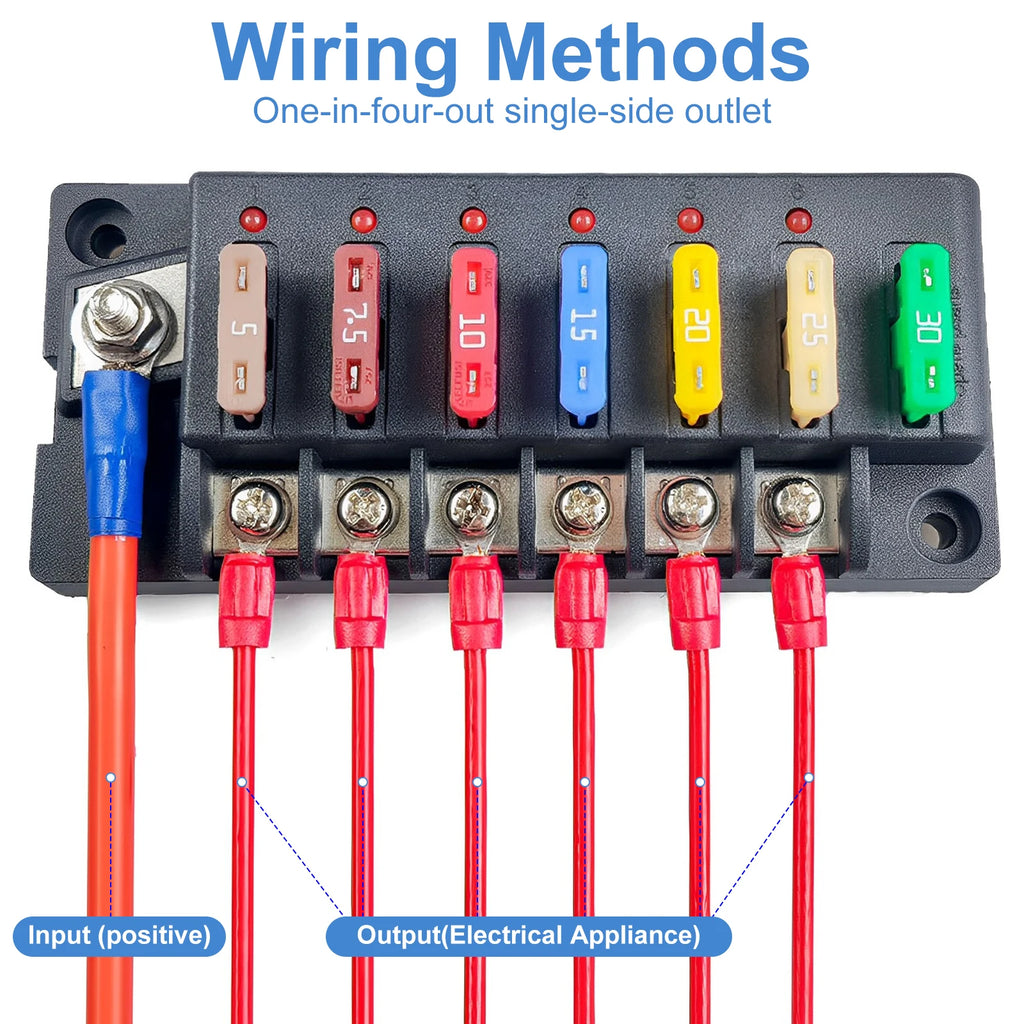 4/6-Way 12V Blade Fuse Block with LED Indicator & Waterproof Cover Blade Fuse Block Nixie