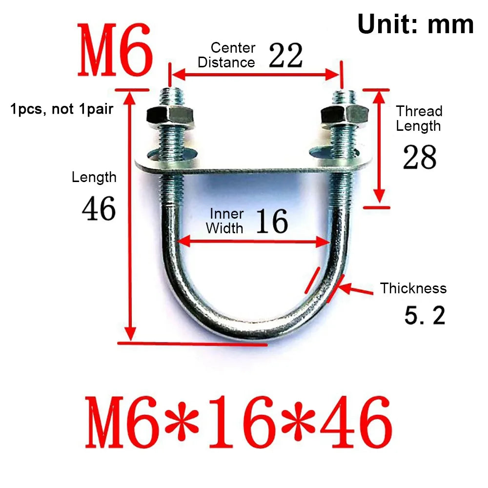 M8 Galvanized Carbon Steel Round Tube U-Clamp & Baffle Screws Pipe U-Clamp Bolt Nixie 1Pcs M6-16-46