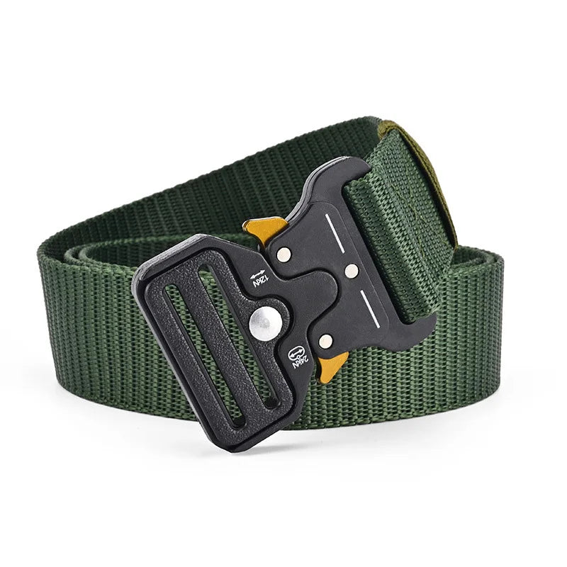 Tactical Nylon Canvas Woven Belt – Unisex Outdoor Trouser Belt Tactical Canvas Belt Nixie Army Green Gold 120cm