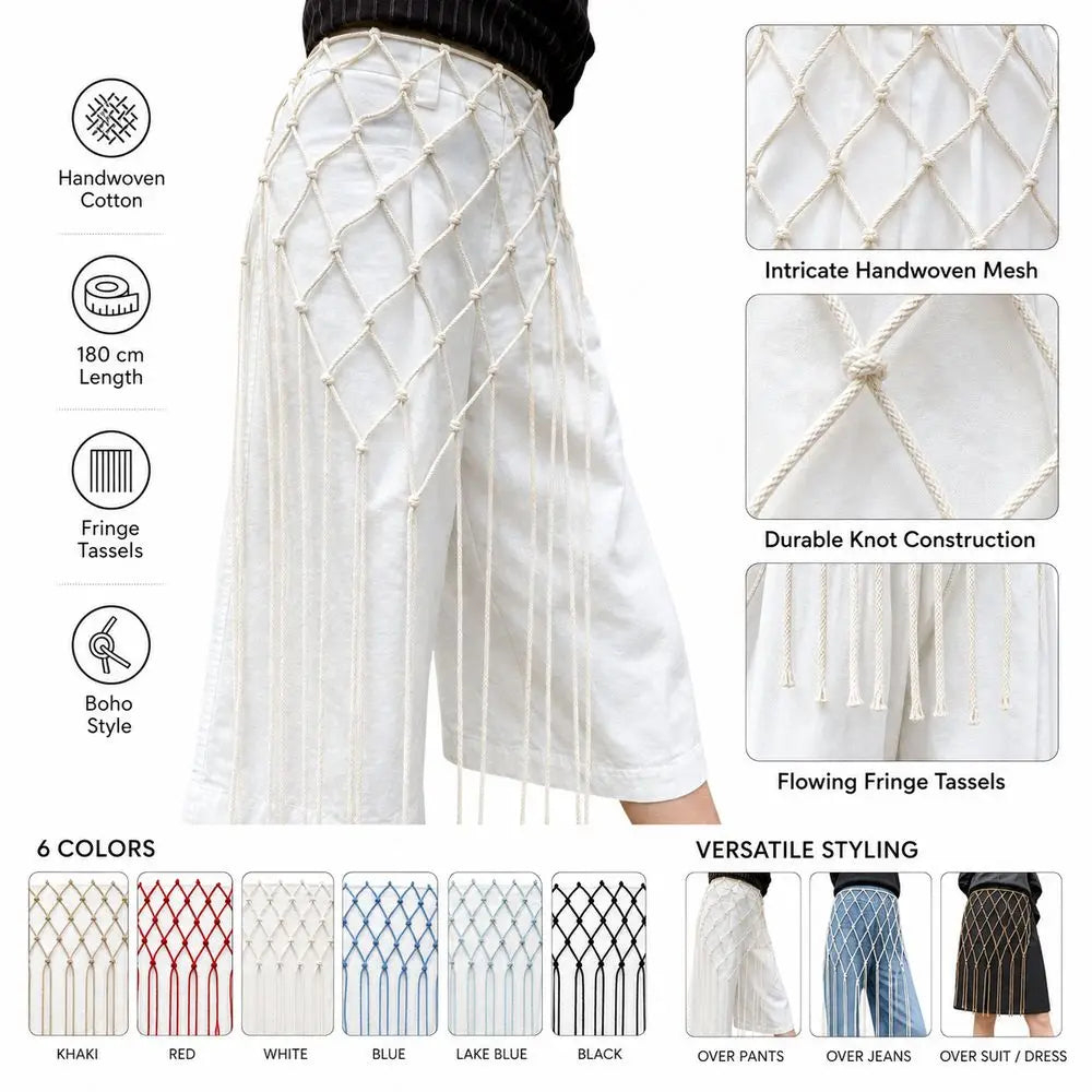 Bohemian Fringe Waist Belt – Handwoven Cotton Tassel Sash Fringe Waist Belt Nixie