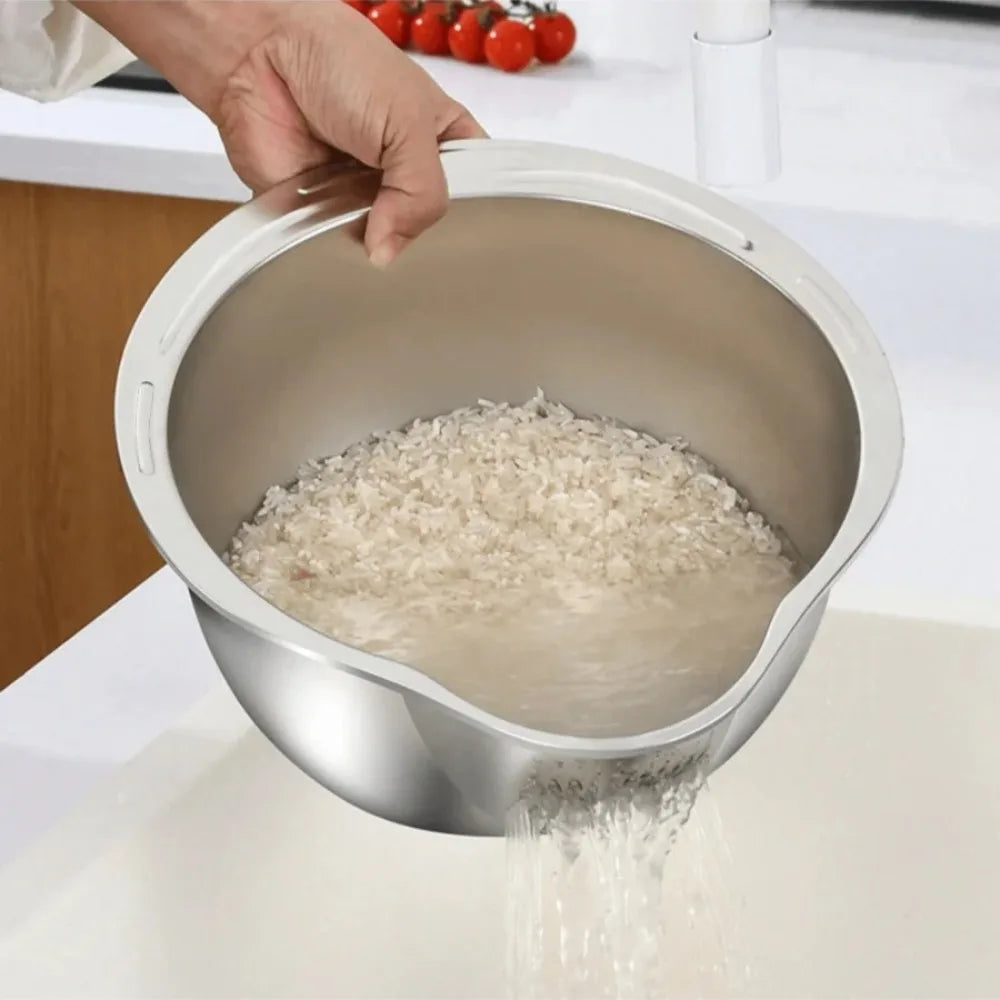 Stainless Steel Rice Washing Bowl & Vegetable Fruit Colander Kitchen Colander Strainer Nixie