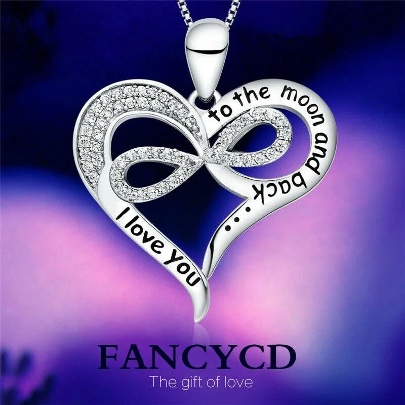 Silver I Love You To The Moon & Back Heart Necklace
