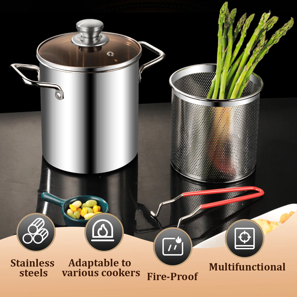 304 Stainless Steel Deep Frying Pot with Basket & Lid – 3.2 Qt Deep Fryer Pot Nixie